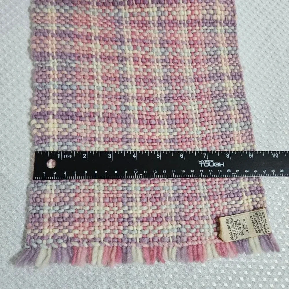 Hand Knit Womens 100% Pure Virgin‎ Wool Scarf Pink Purple Cream Uruguay 5.5 Feet